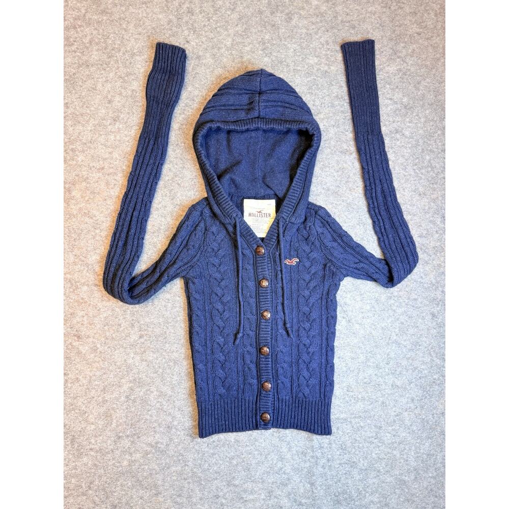Vtg Hollister Hooded Cardigan Sz XS Cable Knit Button Front Sweater Elena Bella